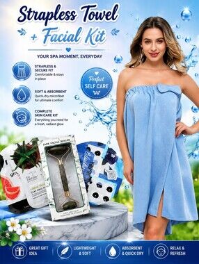 STRAPLESS TOWEL + FACIAL KIT 🩵🛍️🛁🚿💲💲💲💲💲